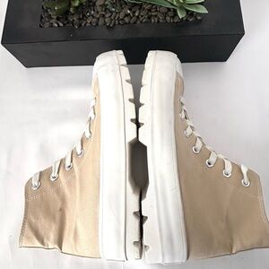 VESPA by SINCERELY JULES TAN PLATFORM HIGH TOP CANVAS SNEAKER/ZIPPERS  SZ 9.5